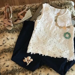 St. Tropez West layered lace tank top, medium